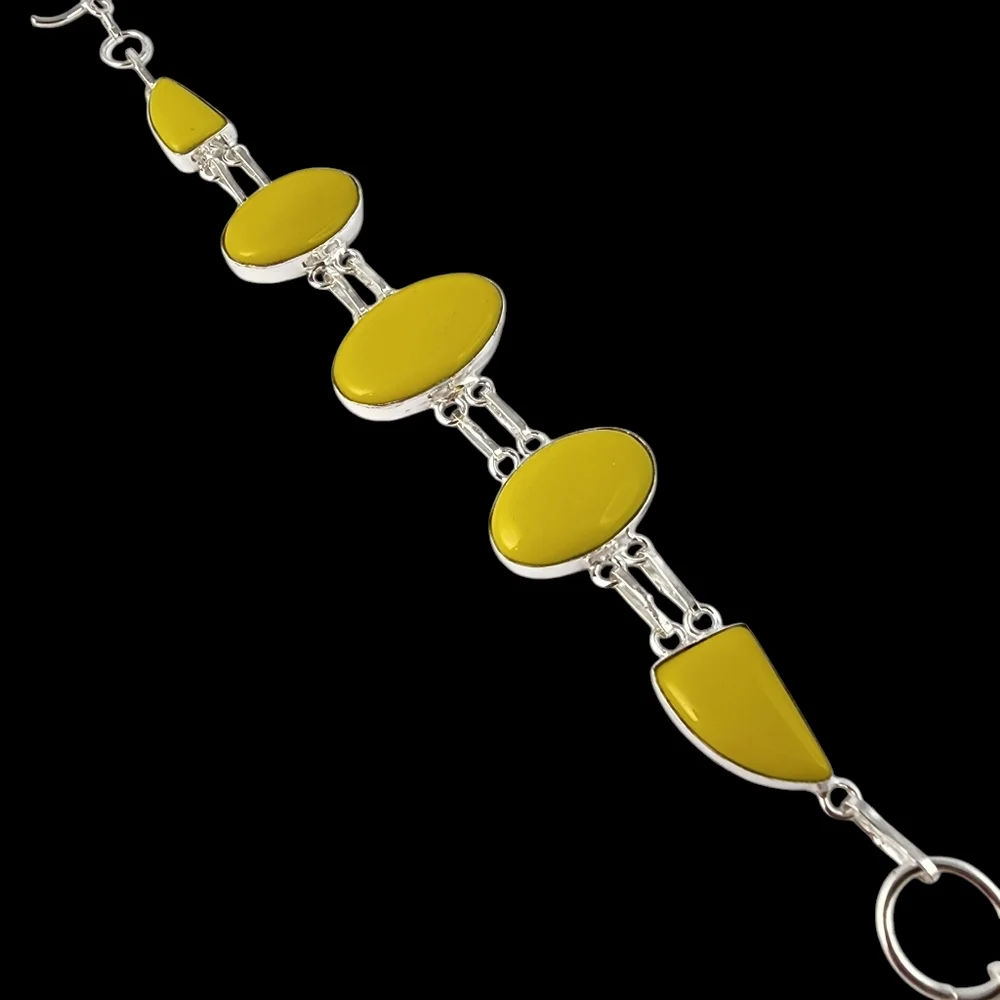 Yellow coral gemstone bracelet chunky statement silver bracelet J15
